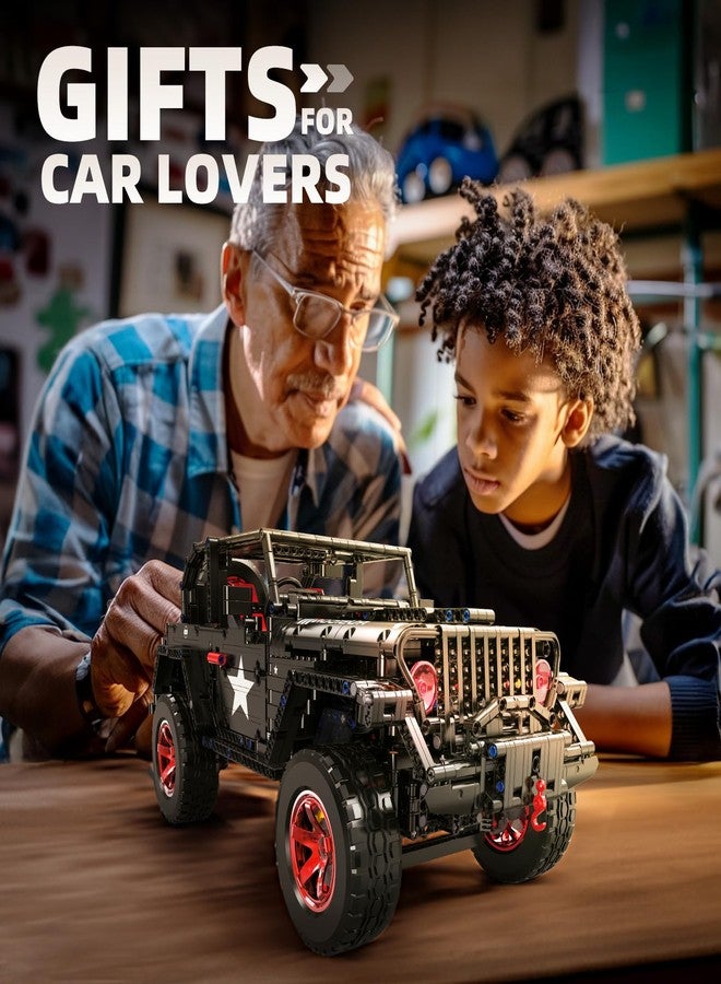 MOCBROPCS RC Off-Road SUV Wrangler Black Warrior Building Kits, 1/8 Scale Pickup Truck Car with Remote Control Lights, Challenge Building Blocks Gift for Technical Enthusiasts Adults & Teens Age 14+ (2272PCS) - Image 4